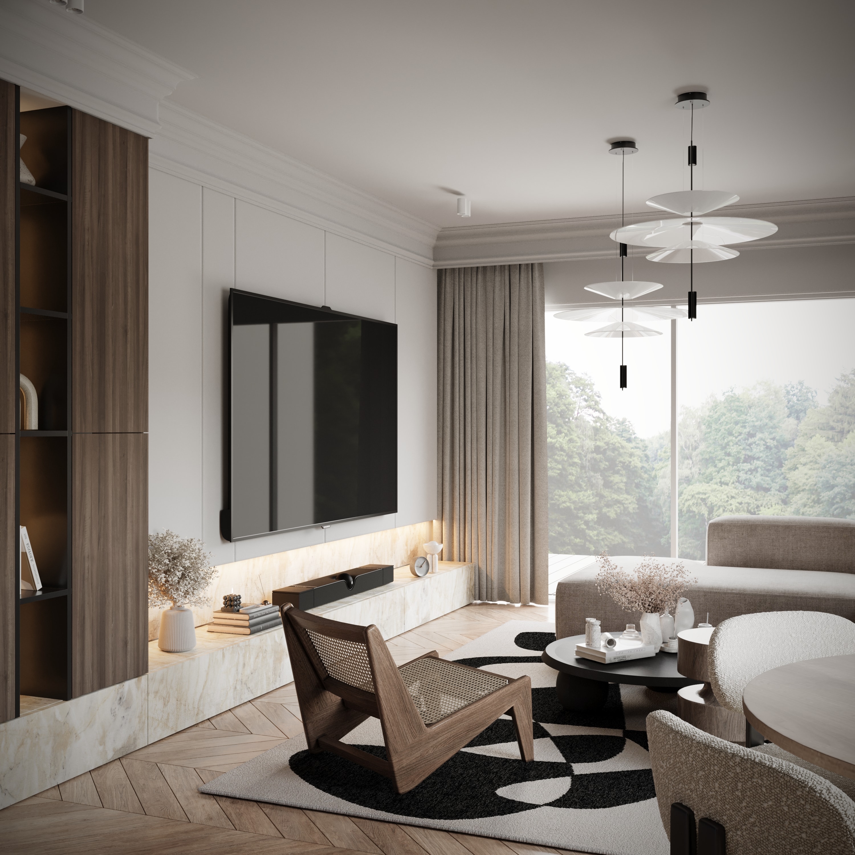 Widok na salon z sofą i obrazem