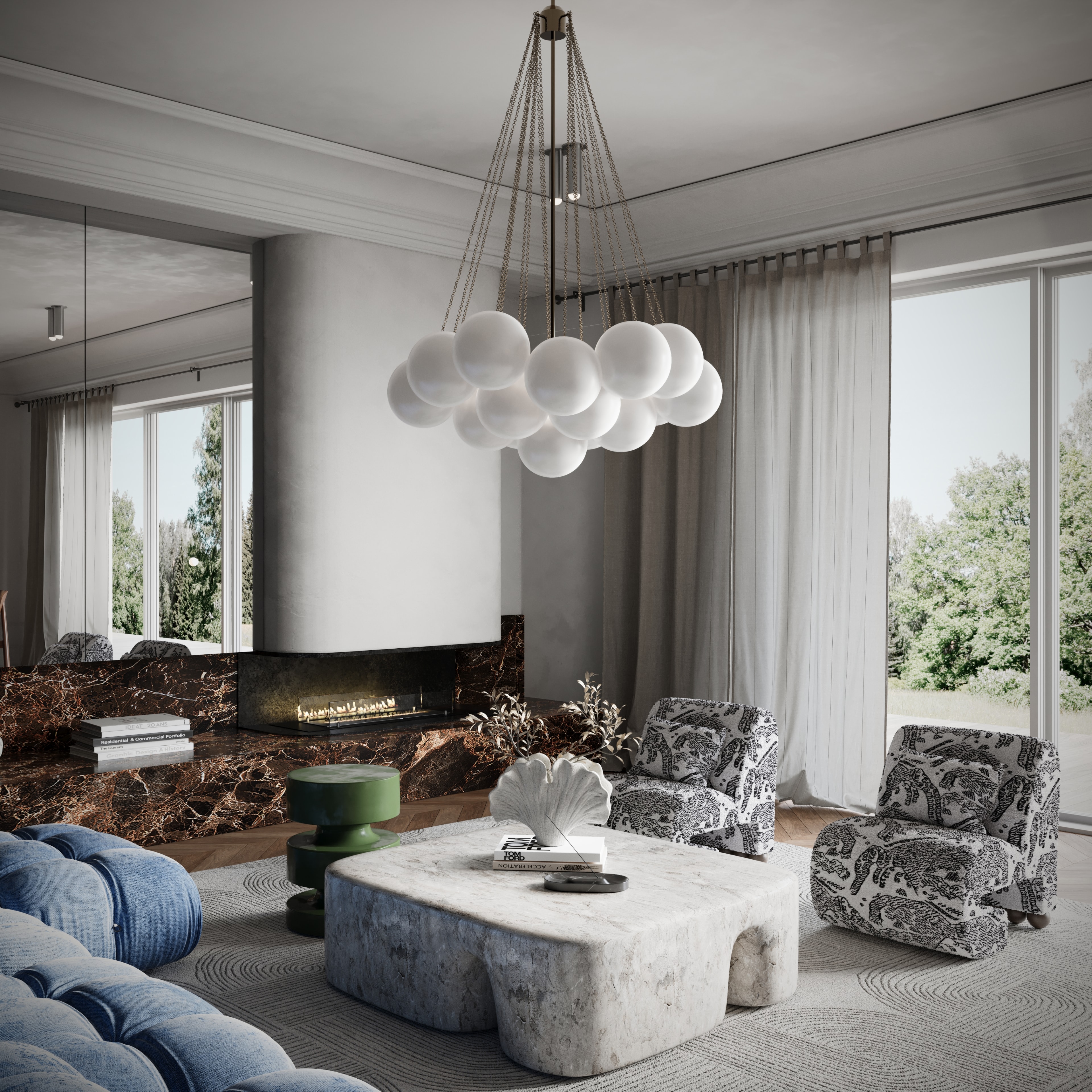 Widok na salon z sofą modułową