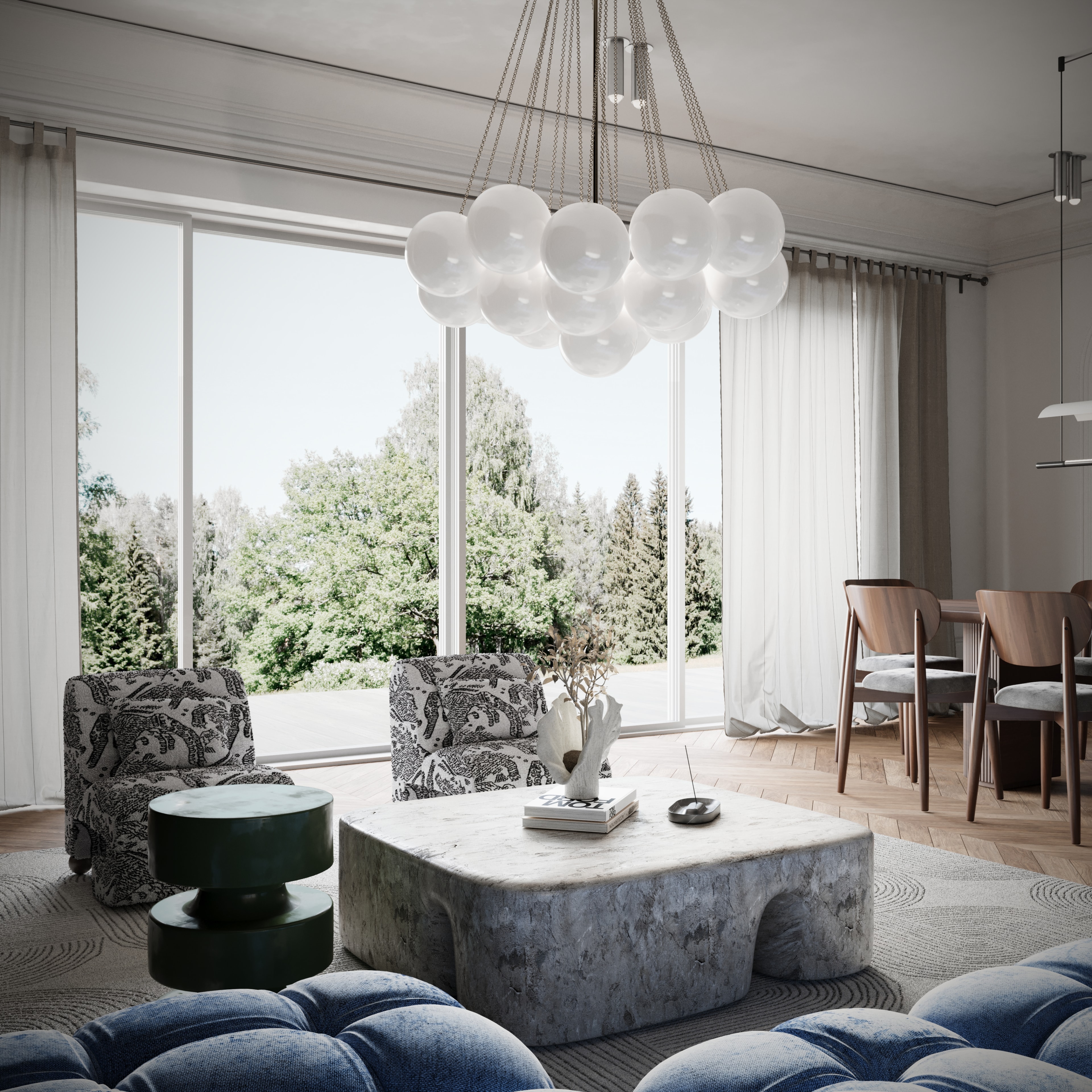 Widok na salon i okna