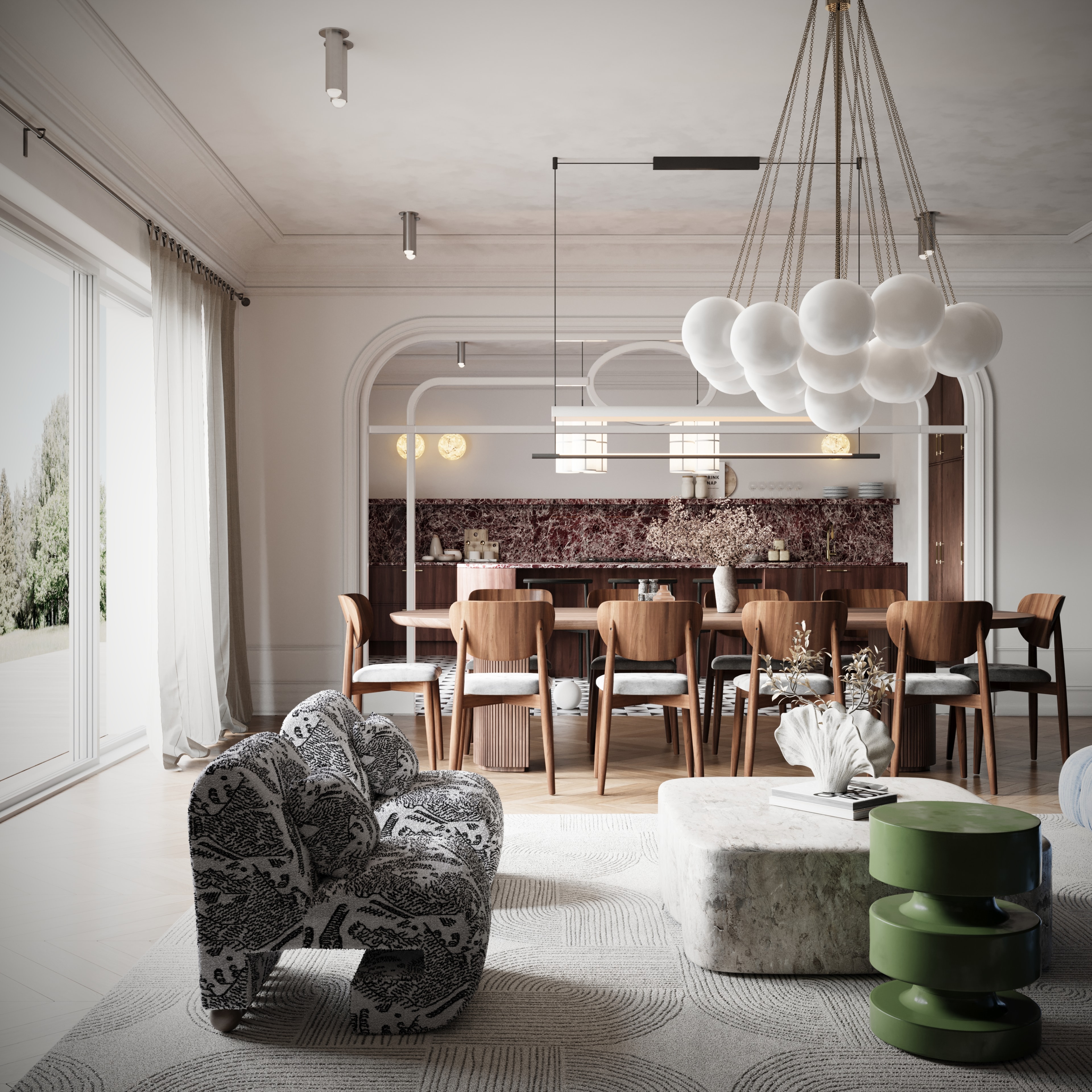Widok na jadalnię i salon